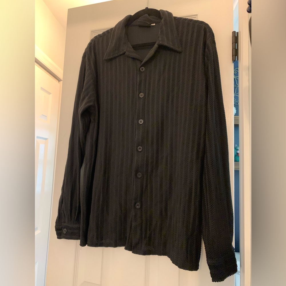Positano Charles Lapson Men's XL Vintage Black Mesh Net Button Up Shirt Disco